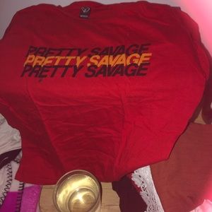 “pretty savage” short sleeve red shirt small